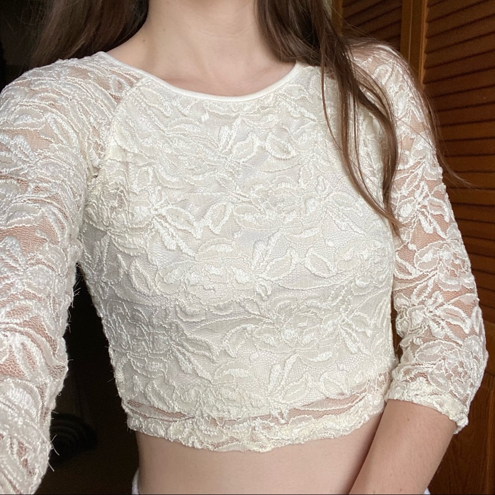 Guess White Lace Crop Top